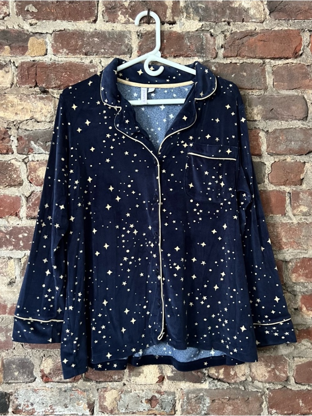 Women's Navy Star-Print Pajama Set with Gold Piping - Picture 2 of 5